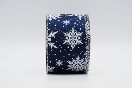 Текстурированная лента снежинок с проволокой_KF7315G-4_темно-синяя